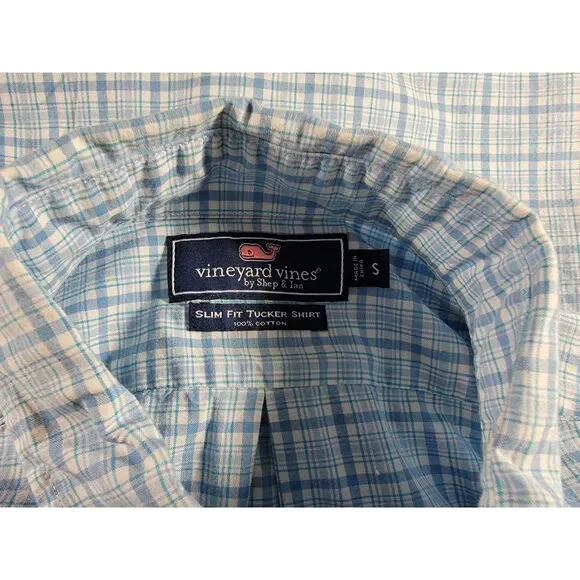 Vineyard Vines Slim Fit Tucker Blue Plaid Shirt - Small - Picture 7 of 8